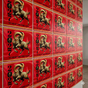 Stunning Red Gold Chinese Year of Fire Goat 2027 Tile