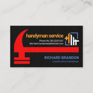Stunning Red Hammer Black Timber Grunge Handyman Business Card