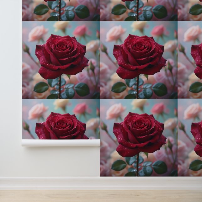 Stunning Red Rose Floral Peel and Stick Wallpaper (Application)
