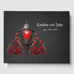 Stunning red roses and gate design. guest book