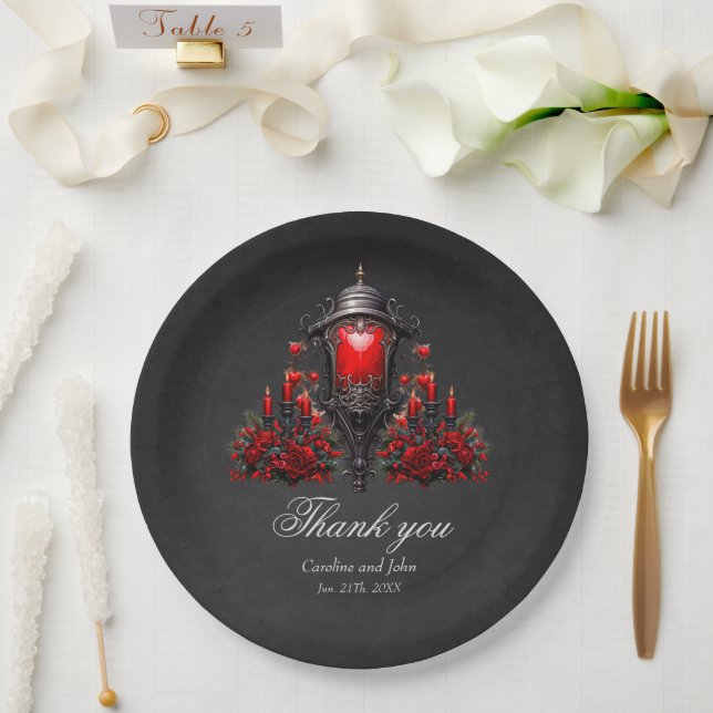 Stunning red roses and gate design. paper plate (Wedding)