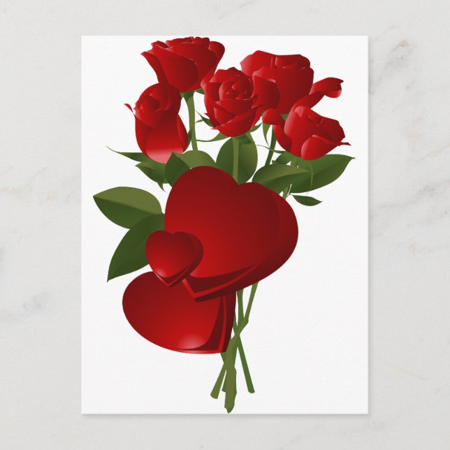 Stunning Red Roses and Hearts Postcard (Front)