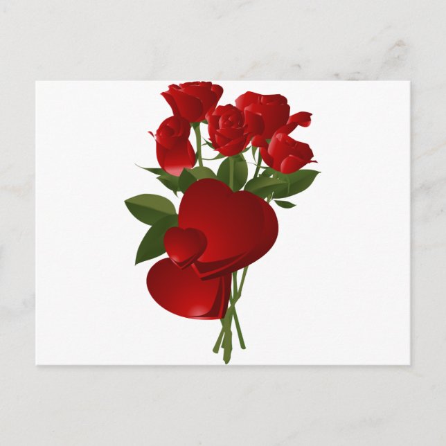 Stunning Red Roses and Hearts Postcard (Front)