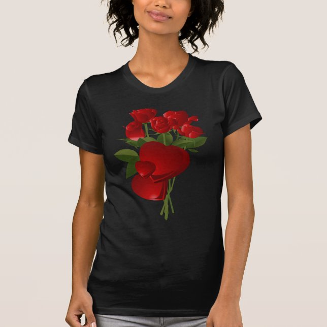 Stunning Red Roses and Hearts T-Shirt (Front)