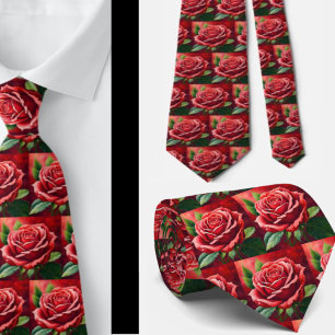 Stunning Red Roses Formal Necktie 
