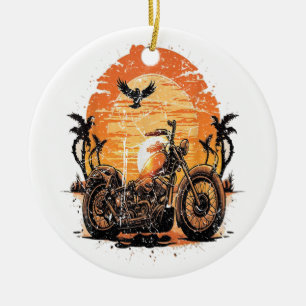 Stunning Retro Vintage Motorcycle Classic Sunset C Ceramic Tree Decoration