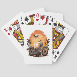 Stunning Retro Vintage Motorcycle Classic Sunset C Playing Cards