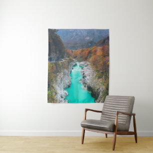 Stunning river Soča Napolen bridge, Slovenia Tapestry
