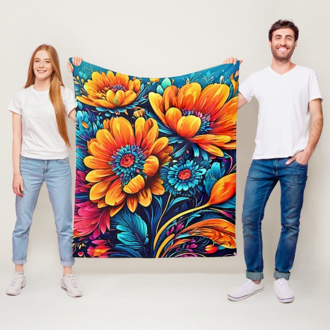  Stunning Rose Floral Colour Fleece Blanket (In Situ)