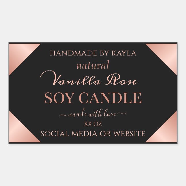 Stunning Rose Gold Black Product Packaging Labels (Front)