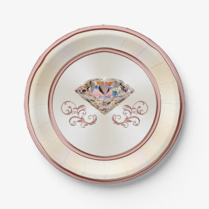 Stunning Rose Gold Diamond Paper Plates, 7 or 9 in Plate