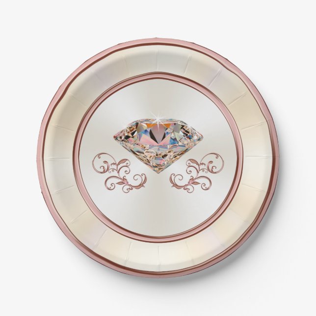 Stunning Rose Gold Diamond Paper Plates, 7 or 9 in Plate (Front)