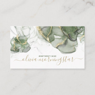 Stunning Sage Green Gold Accent Alcohol Ink Business Card