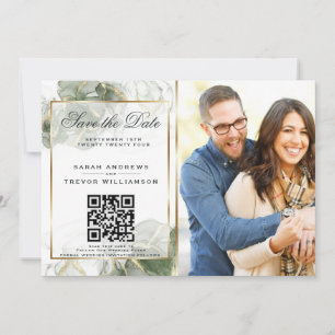 Stunning Sage Photo & QR Code Save the Date Invitation