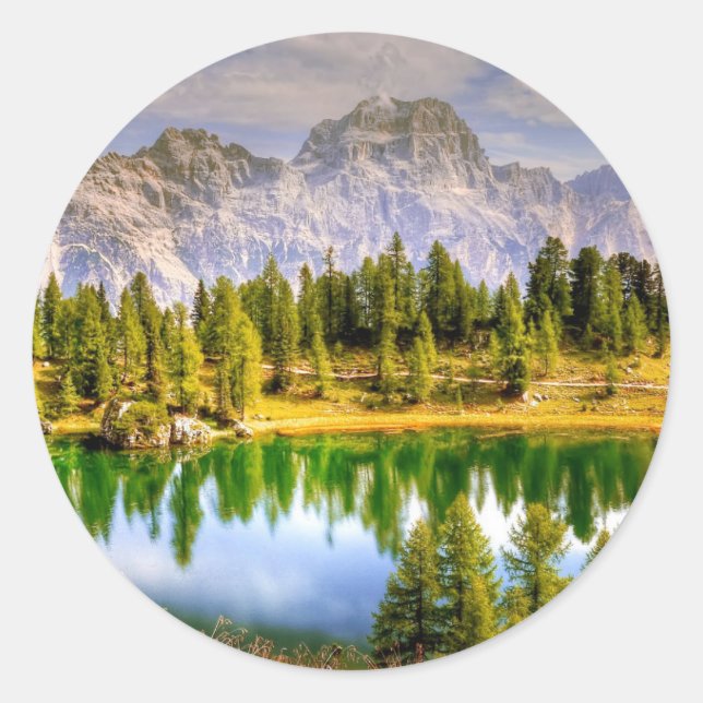 Stunning Scenic View of Dolomite Mountains Italy Classic Round Sticker (Front)