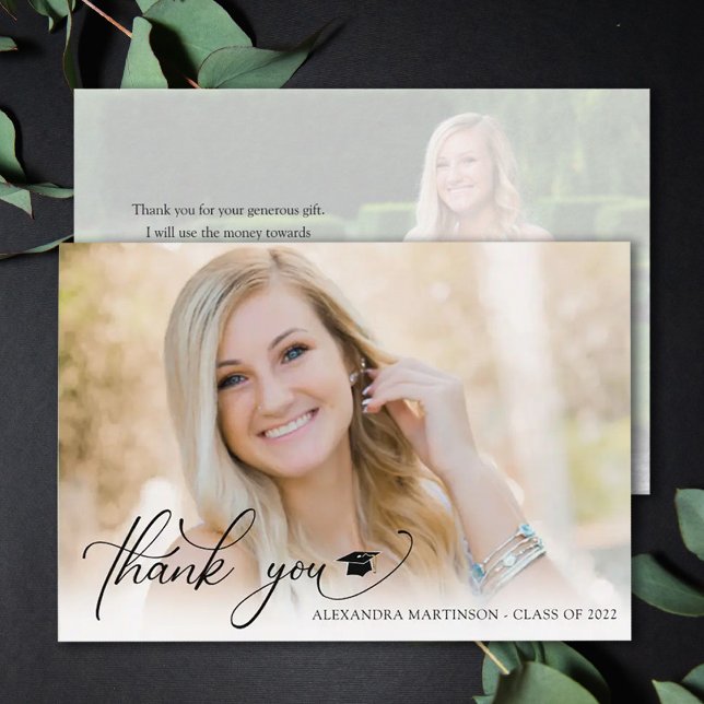 Stunning Script 2 Photo Graduate Thank You Card (Creator Uploaded)