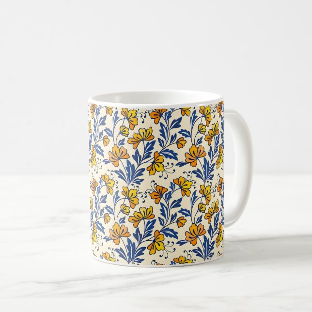 Stunning Seamless Pattern of Flowers and Leaves Coffee Mug (Front Right)