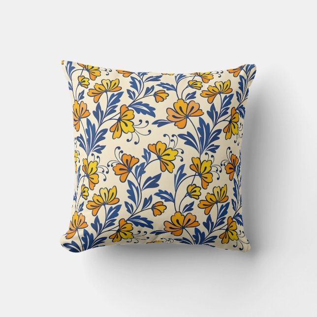 Stunning Seamless Pattern of Flowers and Leaves Cushion (Front)