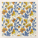 Stunning Seamless Pattern of Flowers and Leaves Glass Coaster<br><div class="desc">Seamless pattern of orange and yellow flowers with blue leaves on a beige background. The floral motif creates a lively, cheerful tone.</div>