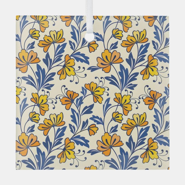 Stunning Seamless Pattern of Flowers and Leaves Glass Tree Decoration (Front)