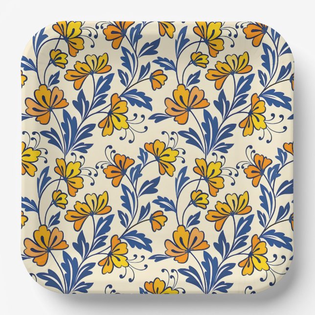 Stunning Seamless Pattern of Flowers and Leaves Paper Plate (Front)