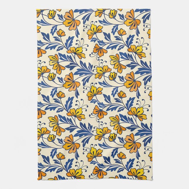 Stunning Seamless Pattern of Flowers and Leaves Tea Towel (Vertical)
