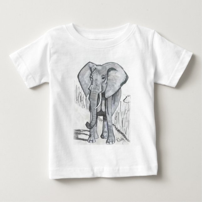 Stunning shades of gray hand drawn elephant design baby T-Shirt (Front)