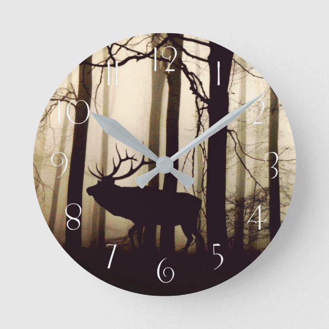 Stunning silhouette of stag round clock (Front)