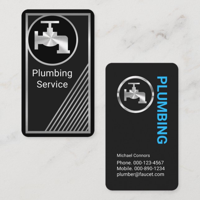 Stunning Silver Faucet Frame Plumber Business Card (Front/Back)