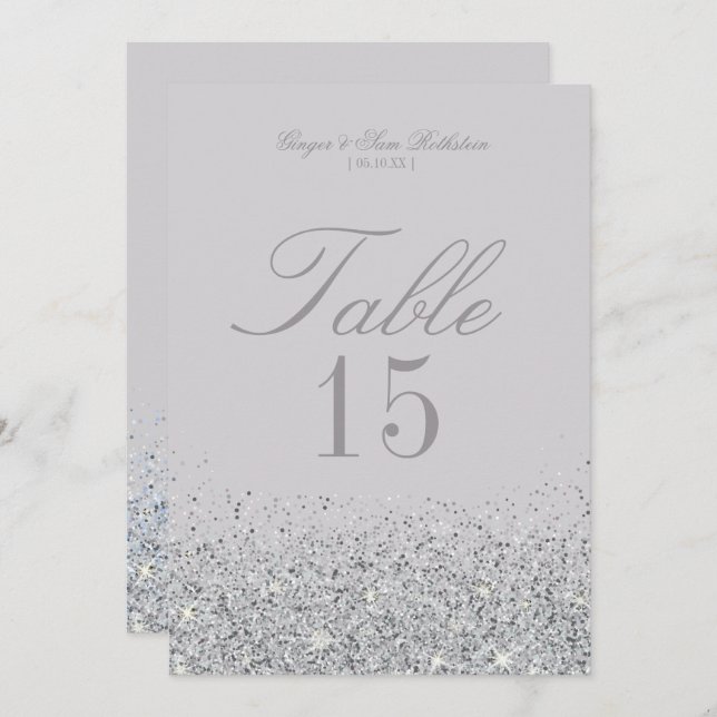 Stunning Sliver Glitter Wedding Table Number Cards (Front/Back)