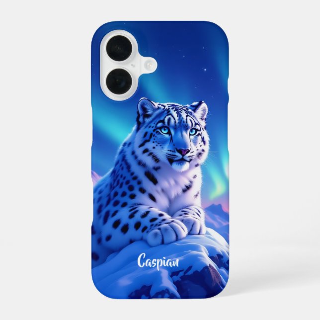 Stunning Snow Leopard on Mountain Rock iPhone 16 Case (Back)