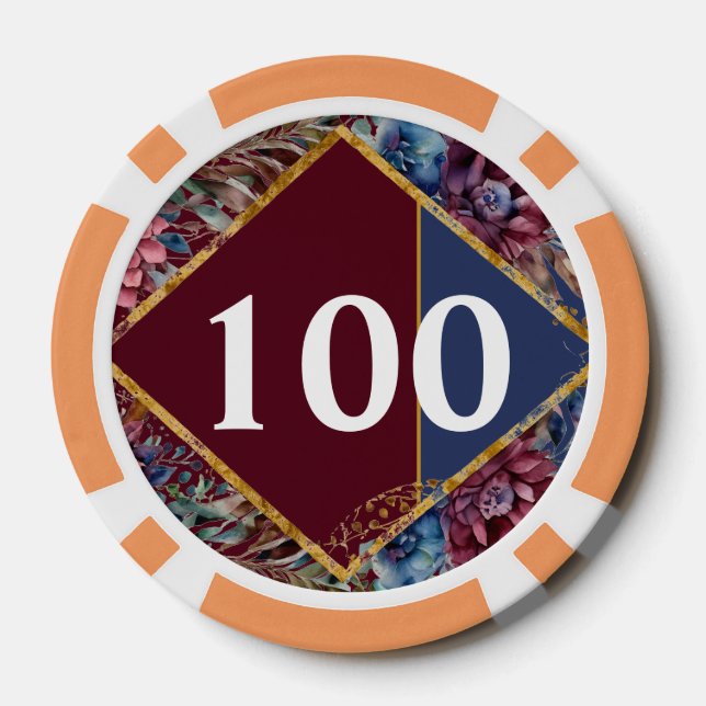 Stunning Sophistication Jewel-Toned Peony Wedding Poker Chips (Back)