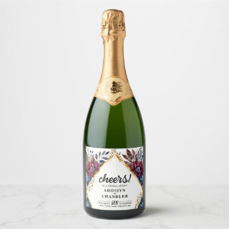 Stunning Sophistication Jewel-Toned Peony Wedding Sparkling Wine Label