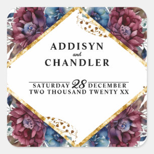 Stunning Sophistication Jewel-Toned Peony Wedding Square Sticker