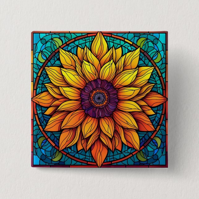 Stunning Stained Glass Flowers Sunflower 15 Cm Square Badge (Front)