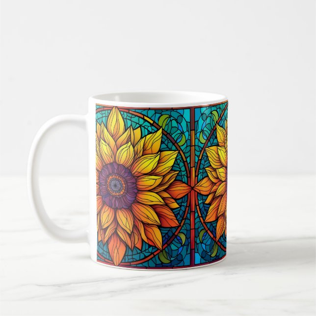 Stunning Stained Glass Flowers Sunflower Coffee Mug (Left)