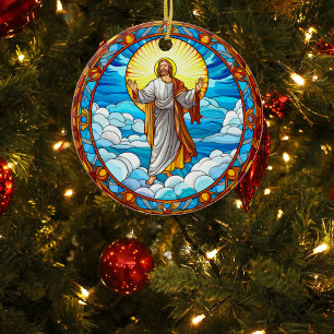Stunning Stained Glass Jesus Christmas  Ceramic Tree Decoration