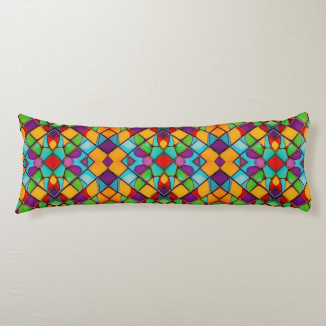 Stunning Stained Glass Rainbow Colours - Cheerful Body Cushion (Front)