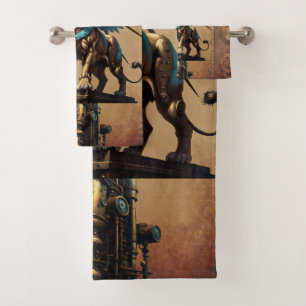 Stunning steampunk lion bath towel set