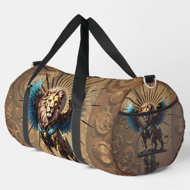 Stunning steampunk lion  duffle bag (Right Corner)