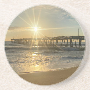 Stunning Sunrise at Virginia Beach Pier – Sunburst Coaster