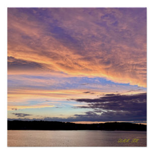 Stunning sunset with the ocean glossy poster. poster