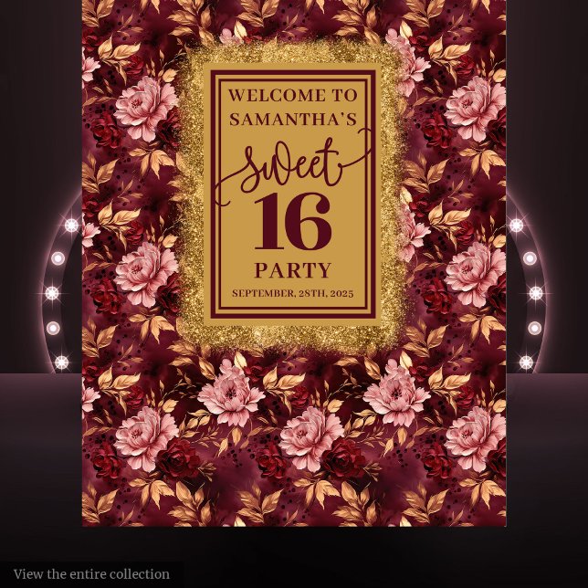 Stunning Sweet 16 Blush Burgundy Gold Banner Tapestry (Stunning Sweet 16 Blush Burgundy Gold Banner)