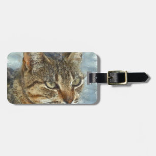 Stunning Tabby Cat Close Up Graphite Pencil Portra Luggage Tag