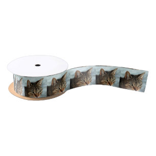 Stunning Tabby Cat CloseUp Artistic Portrait Satin Ribbon