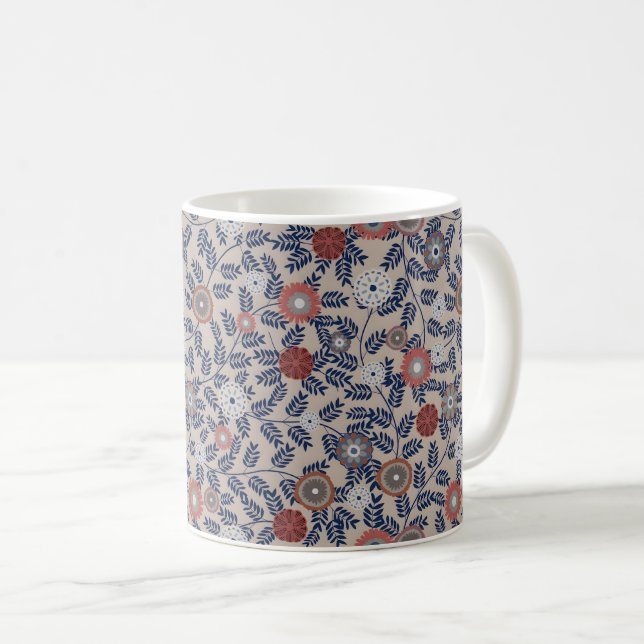 Stunning Teal and Magenta Foliage Pattern  Coffee Mug (Front Right)