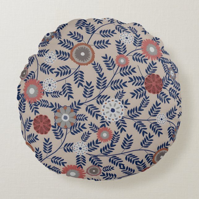 Stunning Teal and Magenta Foliage Pattern  Round Cushion (Front)