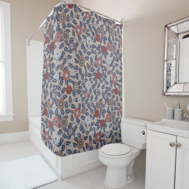 Stunning Teal and Magenta Foliage Pattern  Shower Curtain (In Situ)