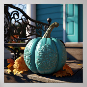 Stunning teal pumpkin digital art print