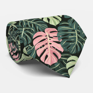 Stunning Tie with Tropical Leaves in Green & Pink